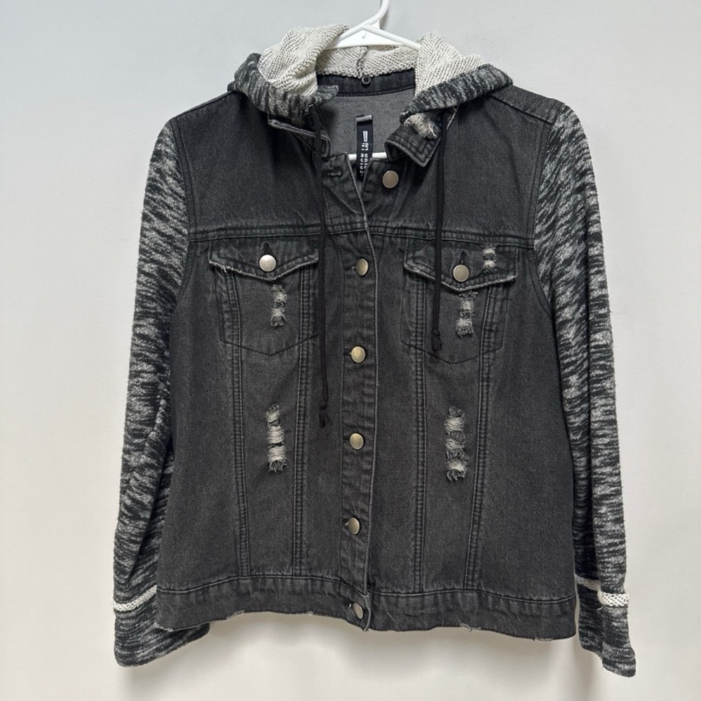 Stylish Black Denim Jacket with Hood